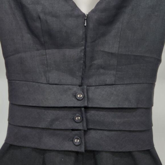 Rebecca Taylor Cross Front V Neck Pencil Formal Black Wool Linen Dress Women's 2 - Picture 10 of 12